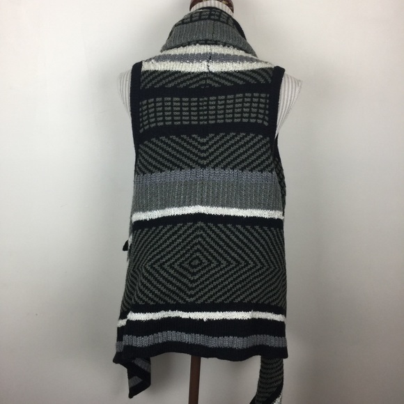 A.N.A Chunky Shawl Collar Sweater Striped Cardigan Vest MED - Picture 5 of 9